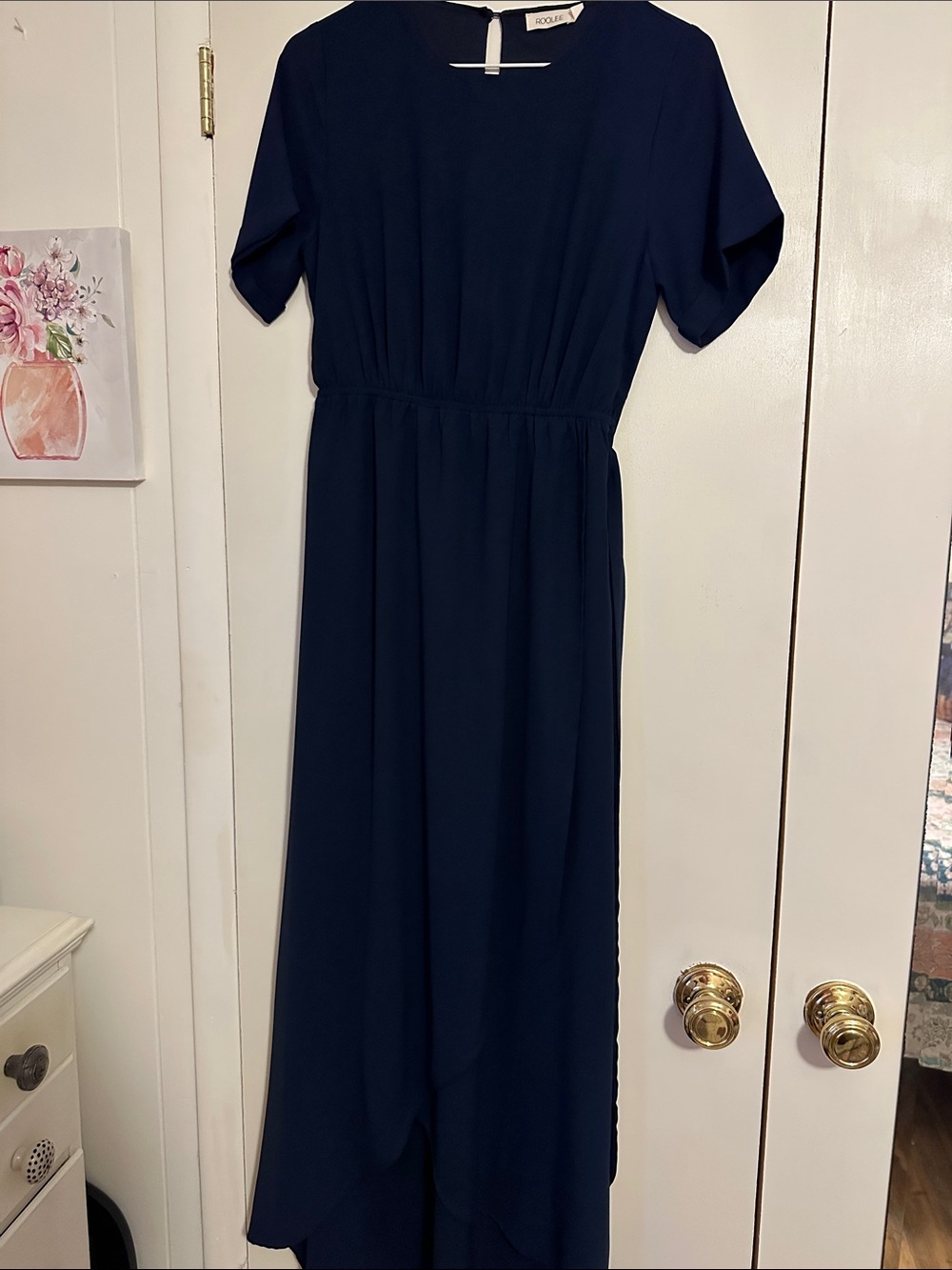 Roolee Navy Short-Sleeve Maxi with Gathered Waist